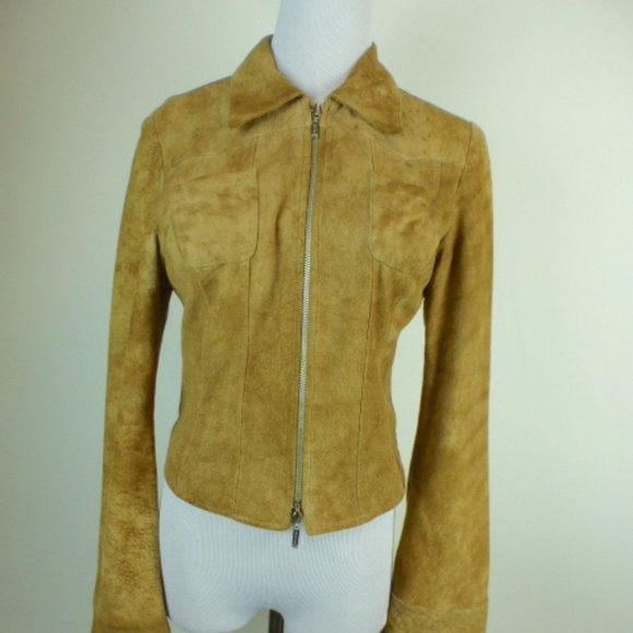 BEBE TIE DYE brown SUEDE LEATHER zip JACKET tan brown vintage retro S hippie - Picture 3 of 10